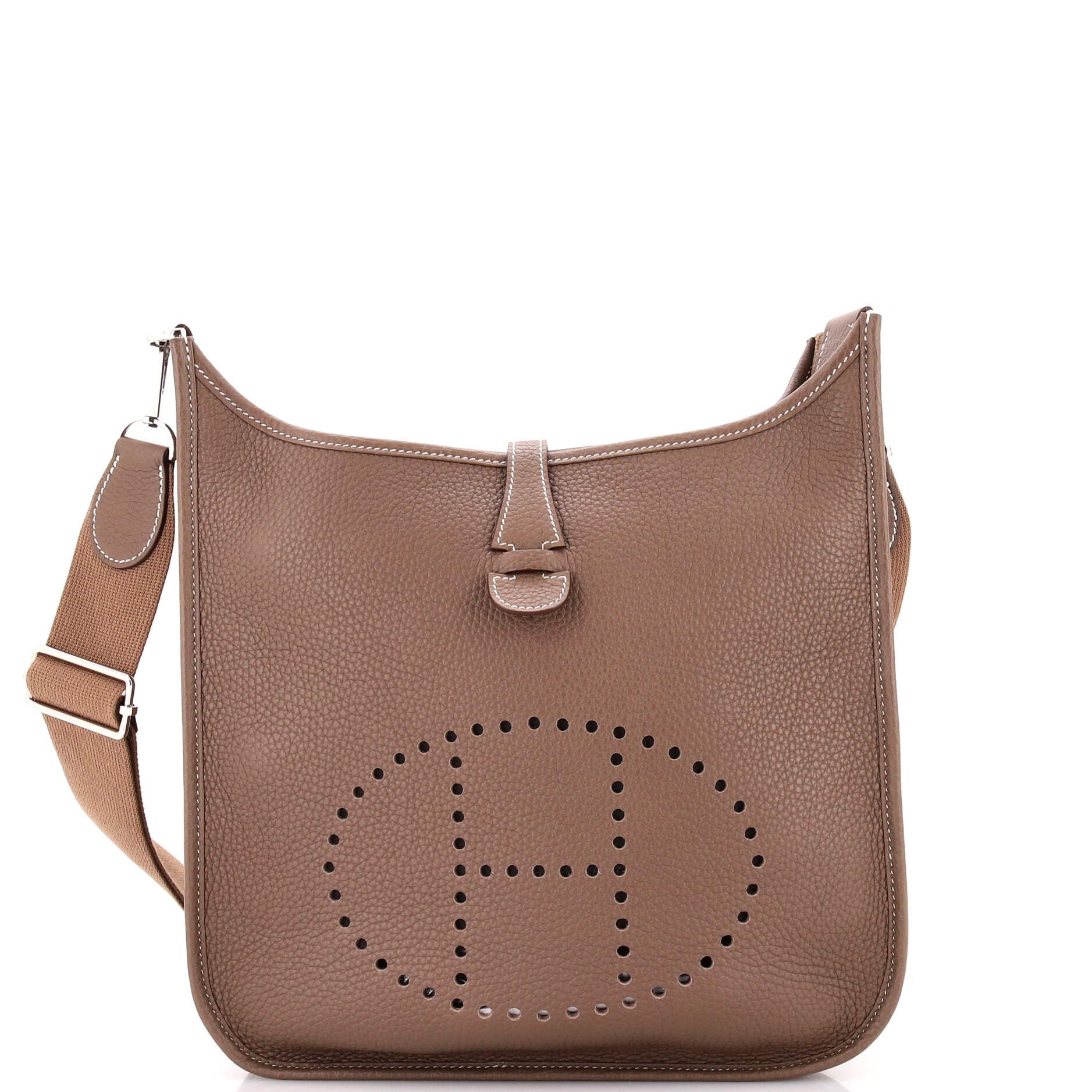 Pre-Owned Hermes Evelyne Bag Gen III Clemence PM, Main, color, Etoupe