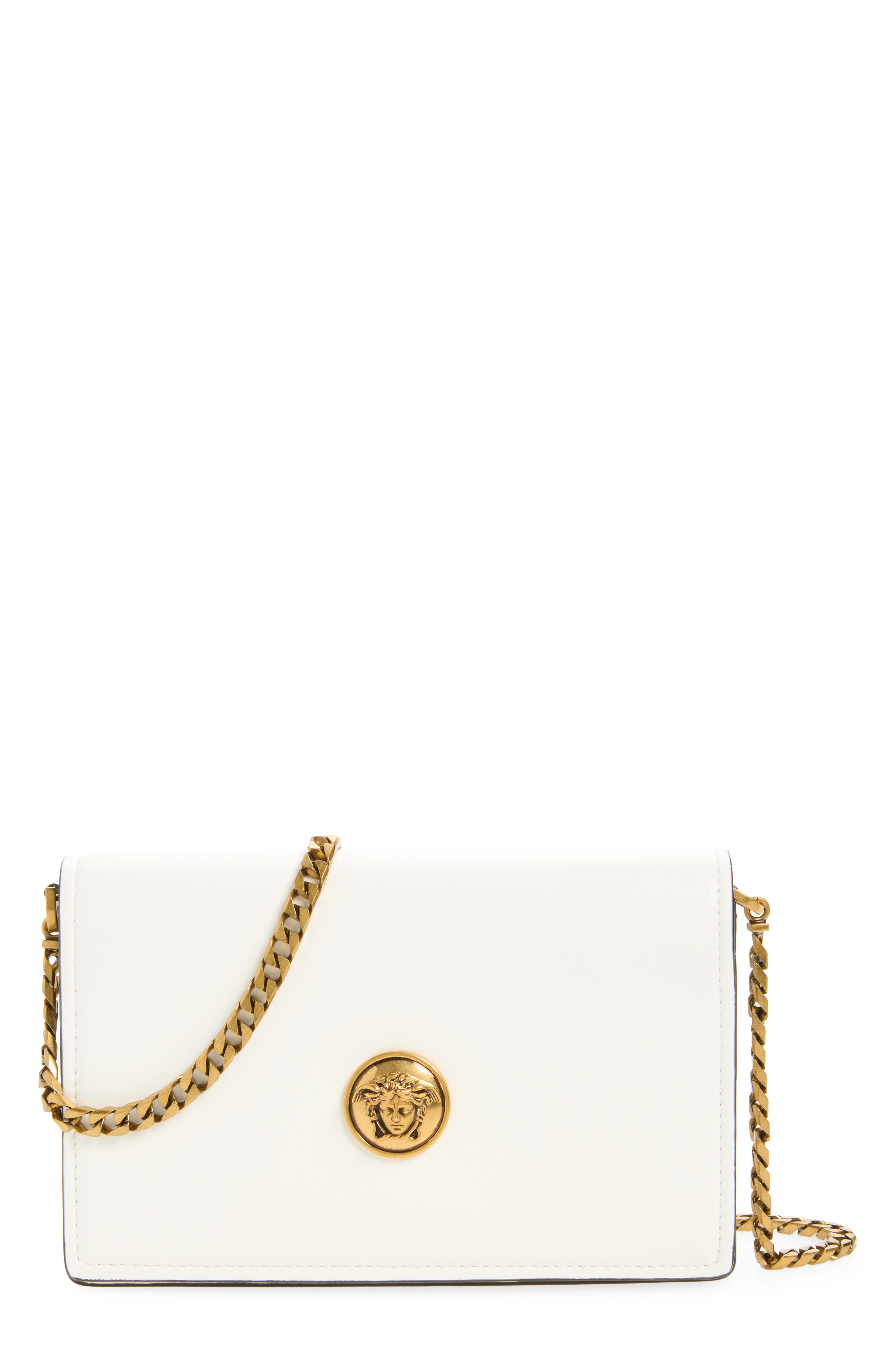 Leather Clutch, Main, color, WHITE/BLACK-GOLD 82
