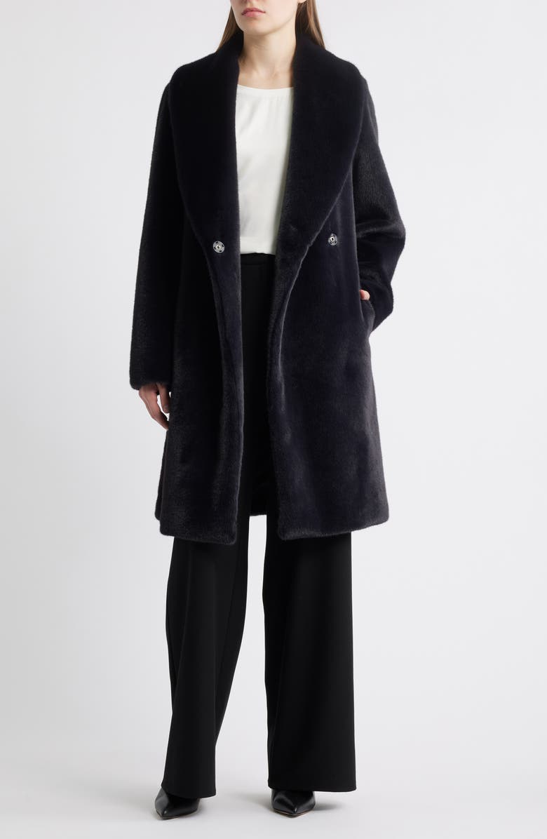 Michael Kors Faux Fur Belted Coat, Alternate, color, Midnight