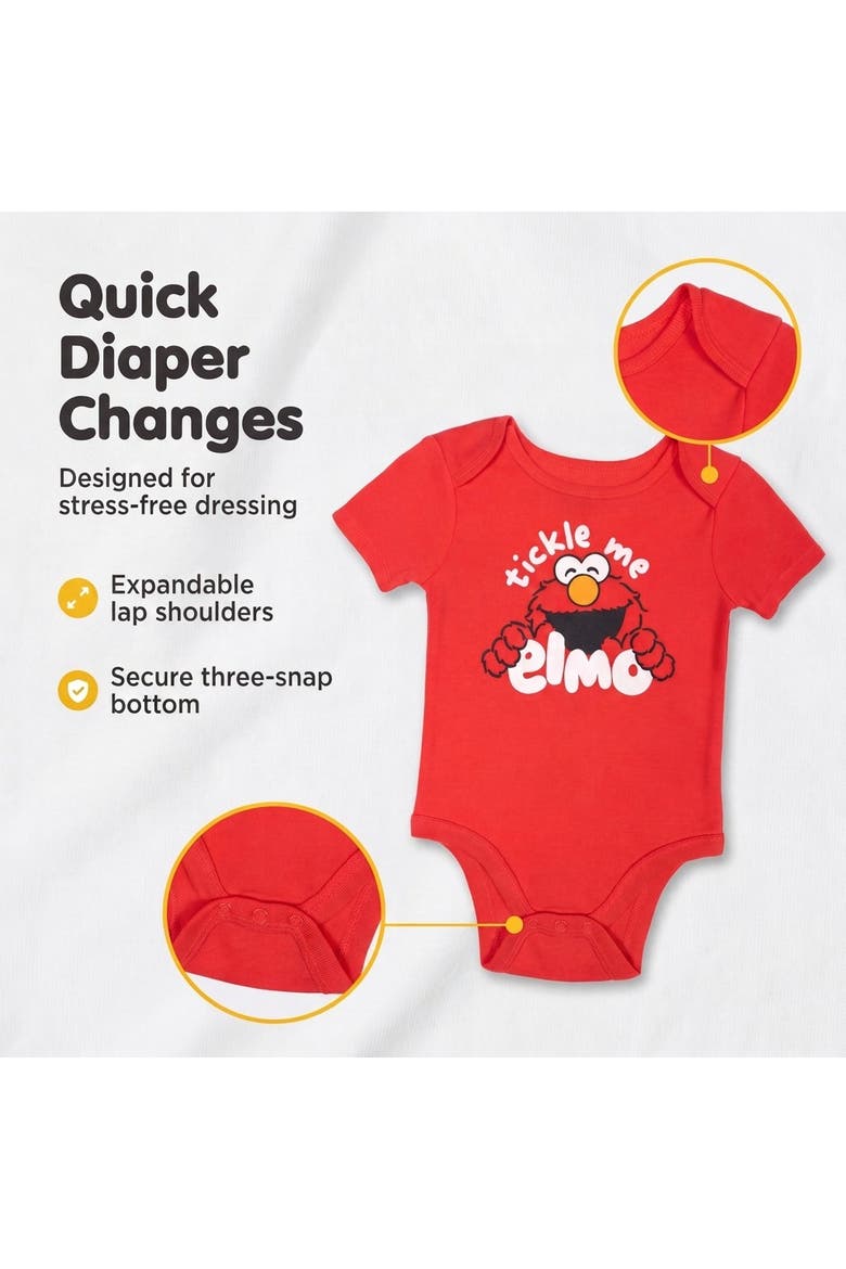 3-Piece Bodysuit Pants and Hat Set, Alternate, color, Elmo Red Grey