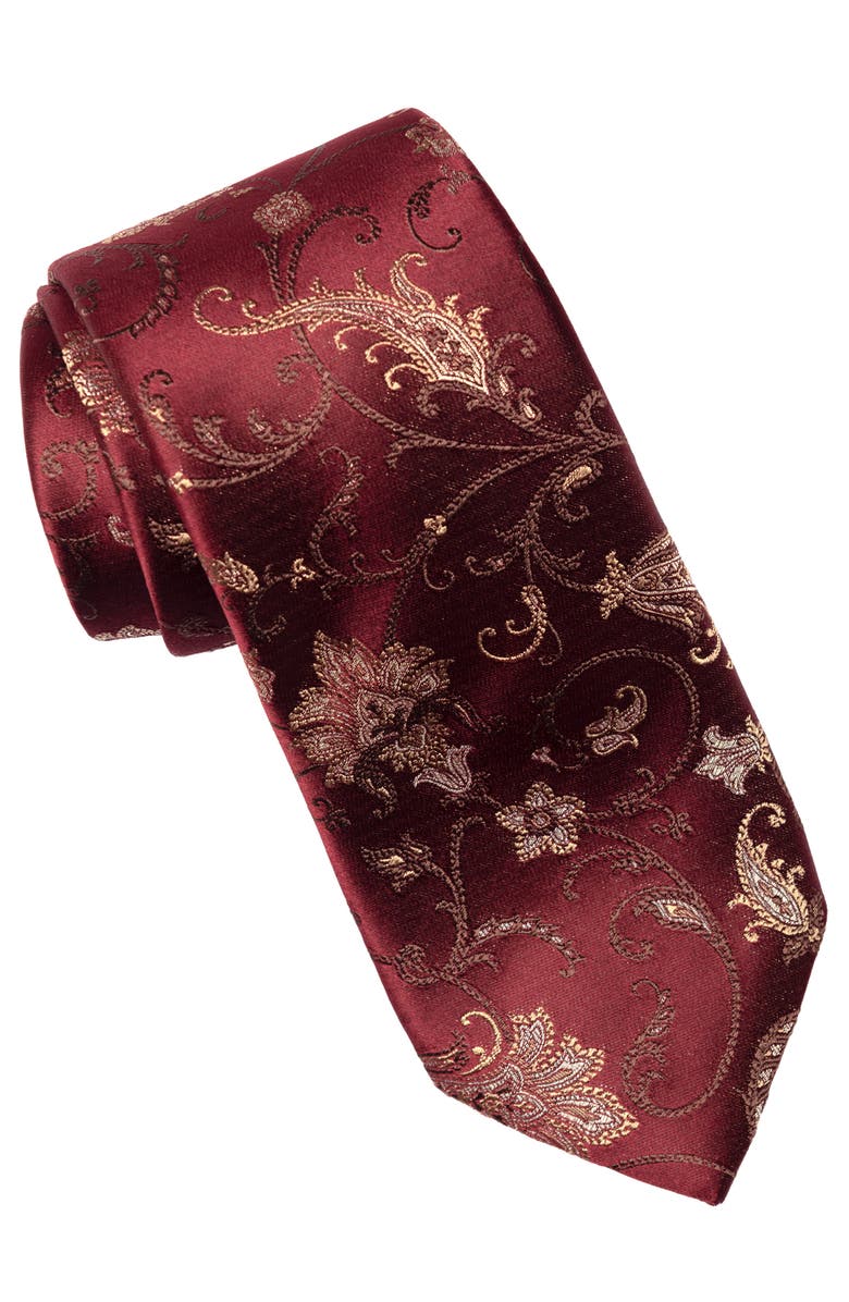 Elizabetta Prosecco - Extra Long Silk Jacquard Tie for Men, Main, color, Burgundy