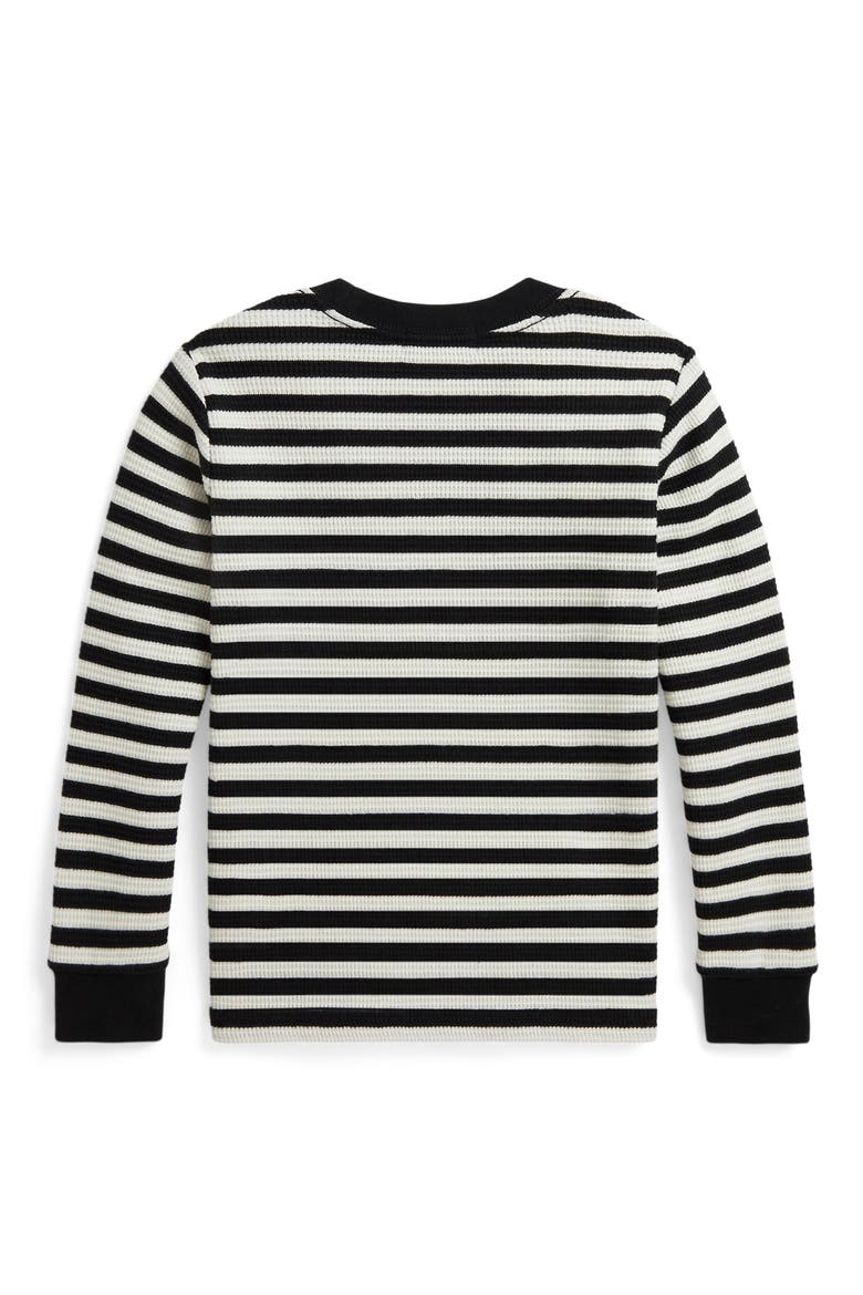 Kids' Waffle Knit Long Sleeve T-Shirt, Alternate, color, POLO BLACK/ CLUBHOUSE CREAM