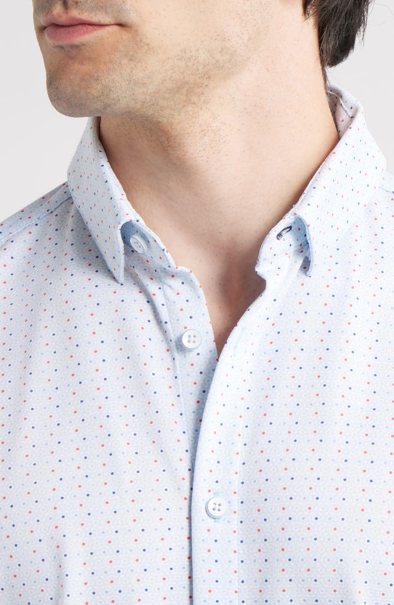 Mizzen+Main Halyard Trim Fit Microprint Short Sleeve Button-Up Shirt, Alternate, color, Light Blue Trellus