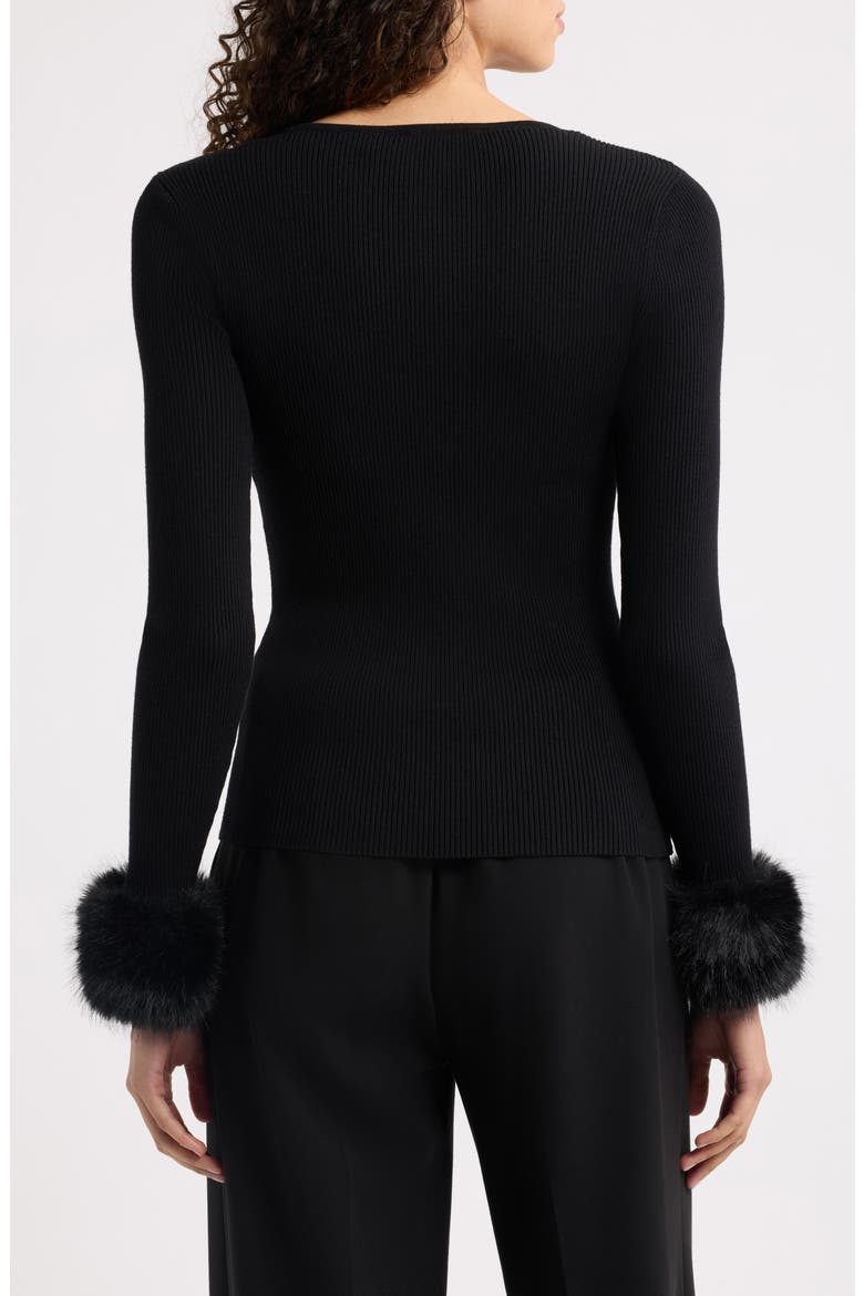 The Savannah Faux Fur Cuff Sweater, Alternate, color, NOIR