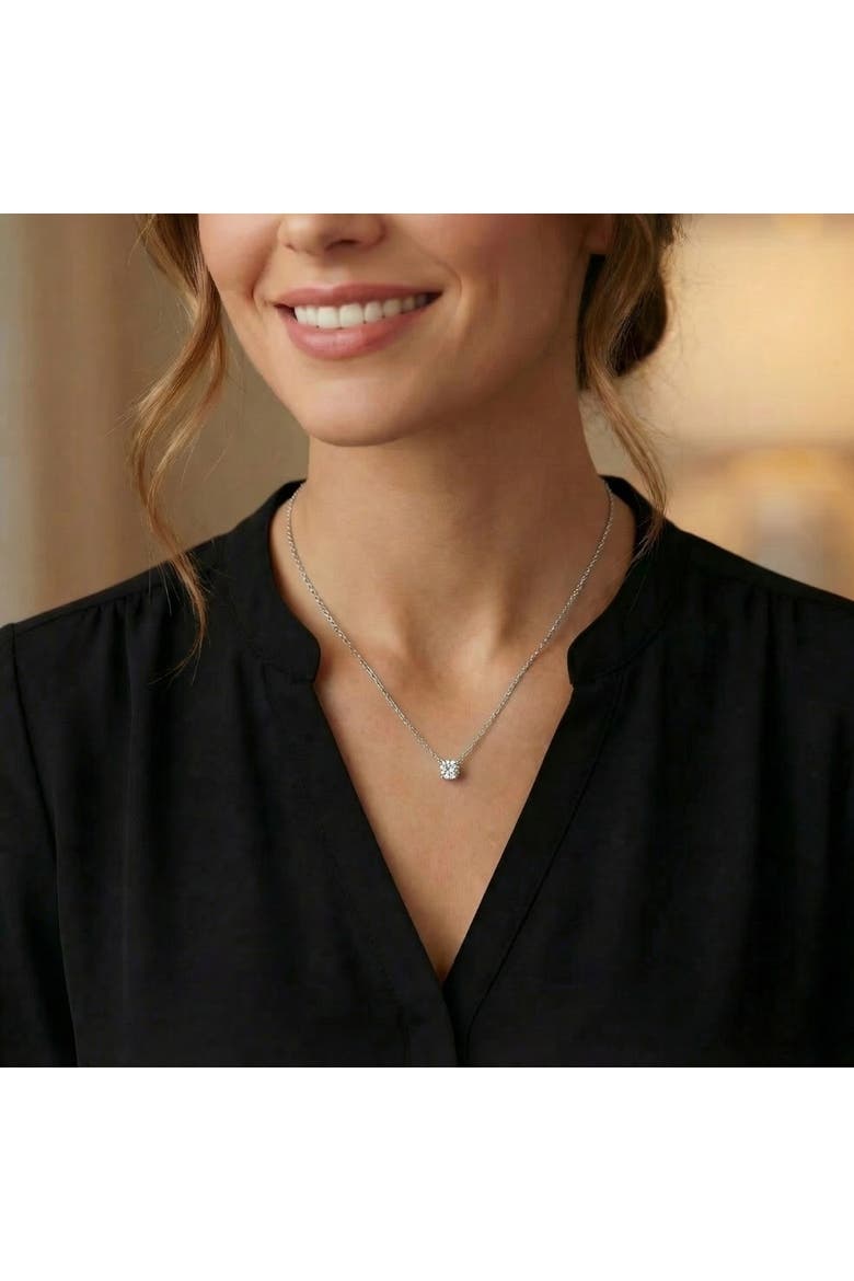 1Ct Floating Solitaire Diamond Pendant 14k Gold Women's 18" Necklace Lab Grown, Alternate, color, Yellow Gold