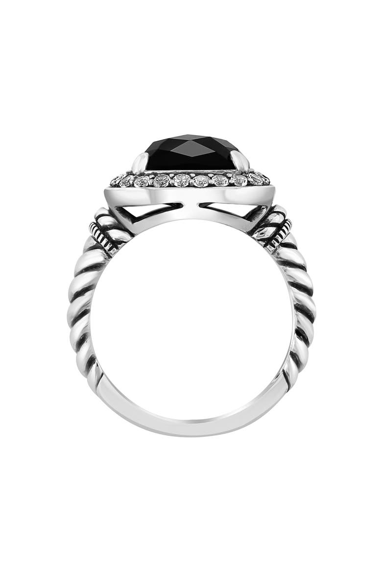 Sterling Silver White Topaz Halo Onyx Ring - Size 7, Alternate, color, BLACK