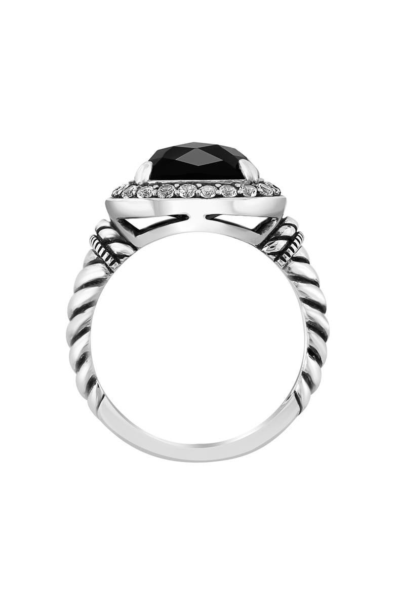 EFFY Sterling Silver White Topaz Halo Onyx Ring - Size 7, Alternate, color, Black