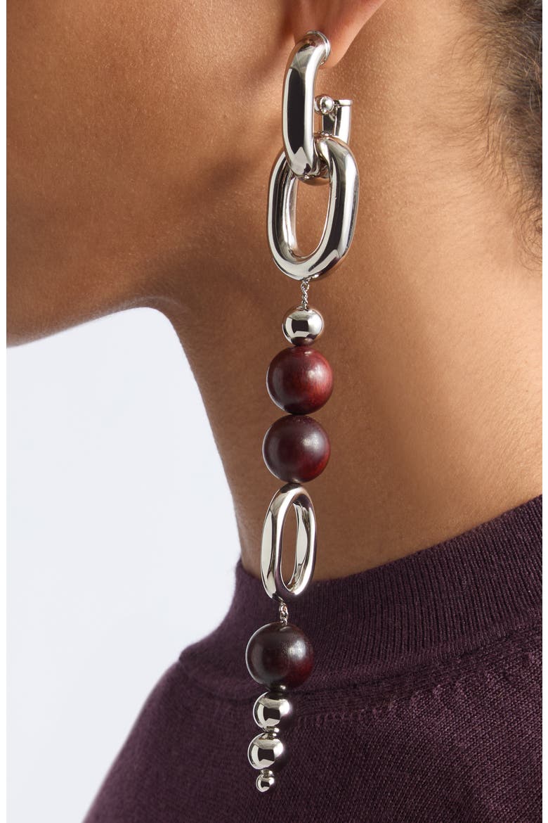 Beaded Drop Earrings, Alternate, color, WOOD / SILVER