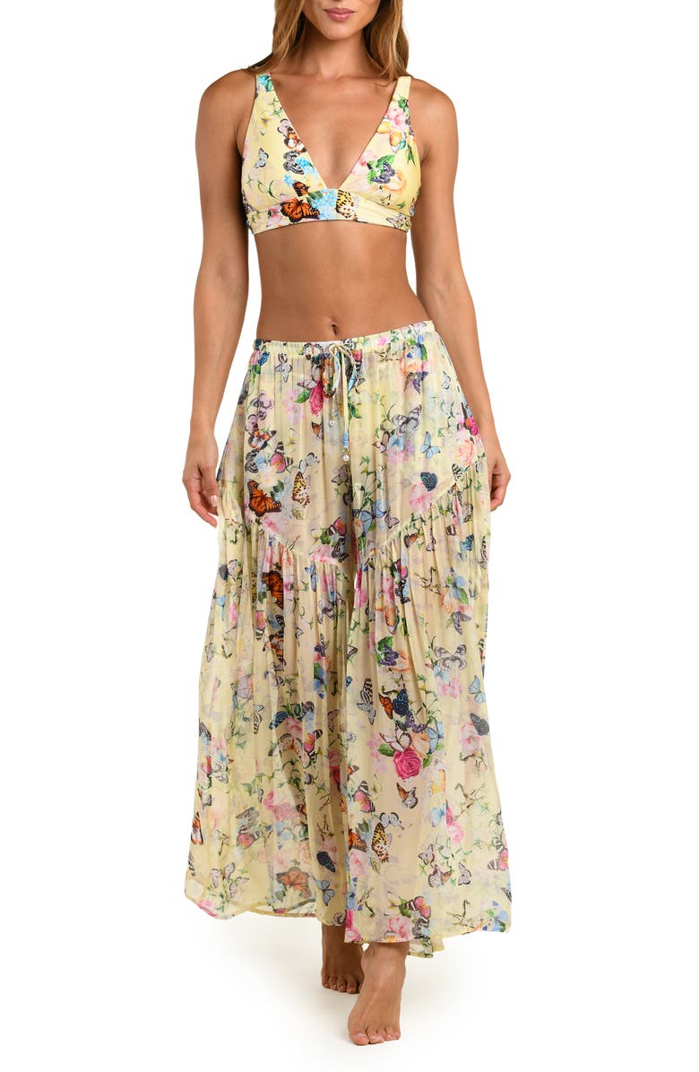 L'AGENCE Garden Butterflies Wide Leg Cover-Up Pants, Alternate, color, Yellow Multi