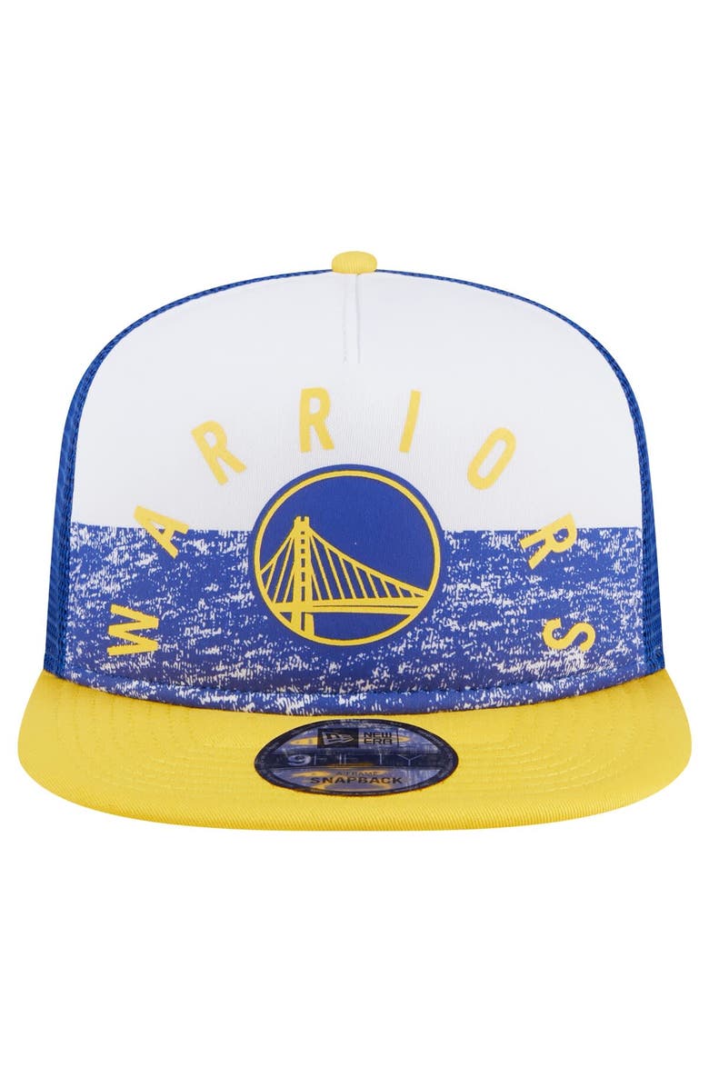 New Era Men's New Era Royal Golden State Warriors Arch A-Frame Trucker 9FIFTY Snapback Hat, Alternate, color, Royal