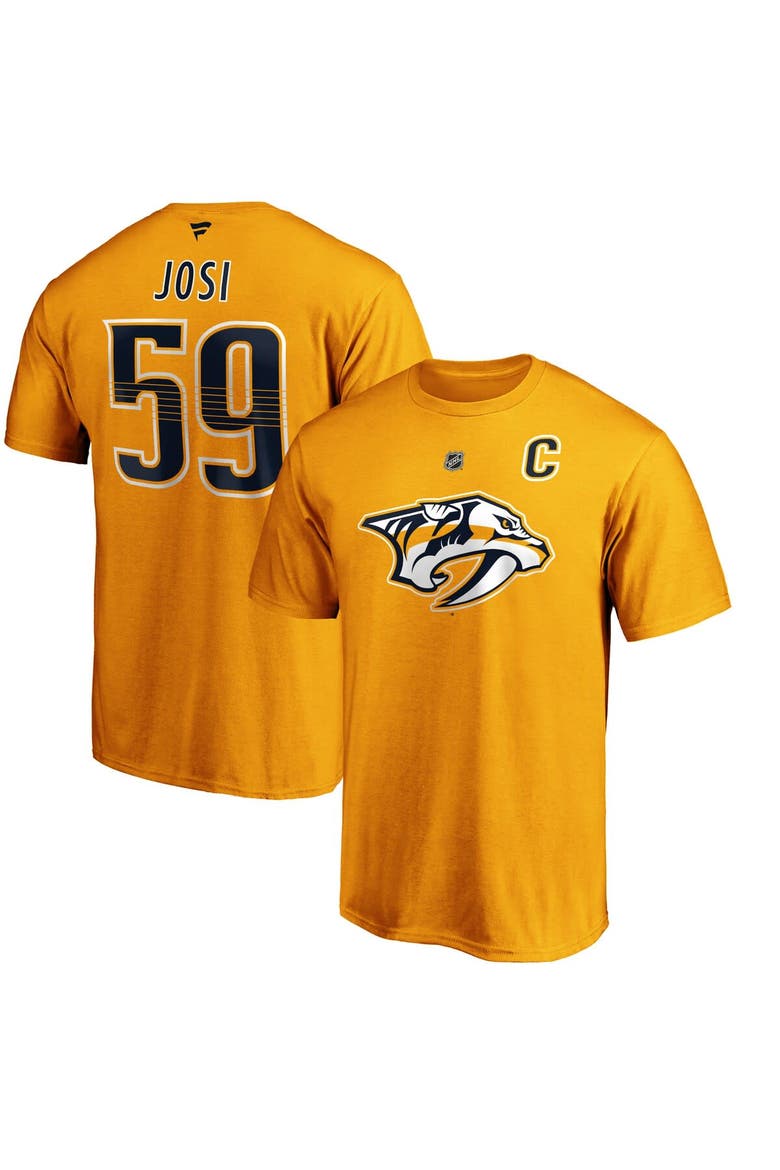 Men's Fanatics Branded Roman Josi Gold Nashville Predators Authentic Stack Player Name & Number T-Shirt, Main, color, Gold