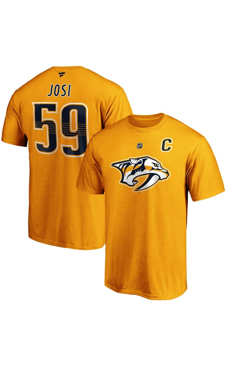 FANATICS Men's Fanatics Branded Roman Josi Gold Nashville Predators Authentic Stack Player Name & Number T-Shirt, Main, color, Gold