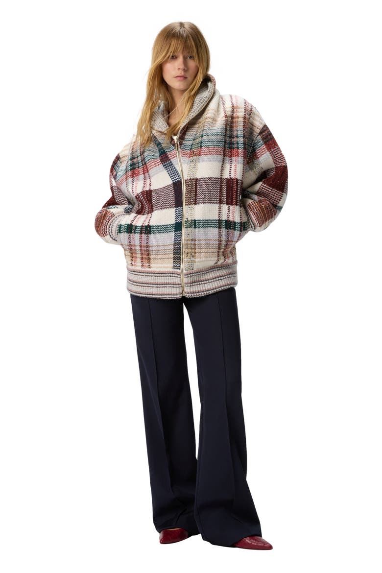 Quilted Jacket With Check Pattern, Main, color, White & Burgundy