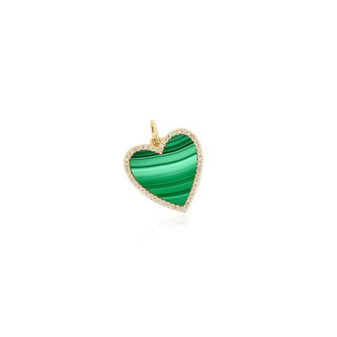 Malachite Diamond Halo Heart Charm