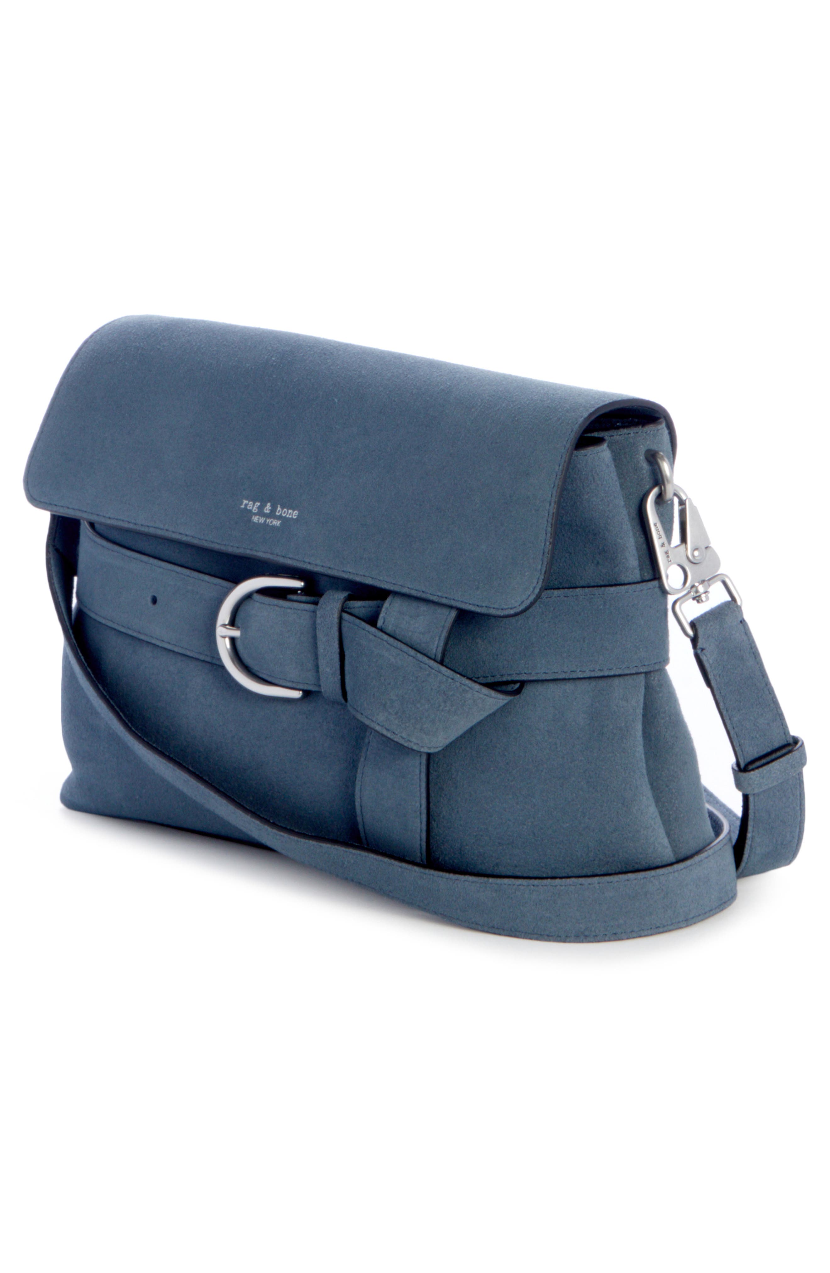 rag & bone Lexington Flap Suede Crossbody Bag, Alternate, color, Denim Blue