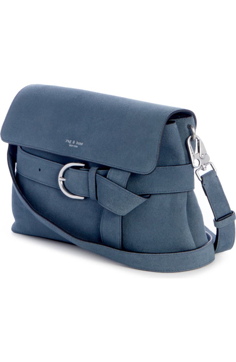 rag & bone Lexington Flap Suede Crossbody Bag, Alternate, color, Denim Blue