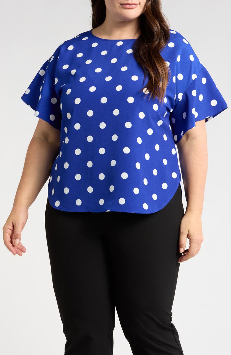 Anne Klein Polka Dot Flutter Sleeve Top, Main, color, 