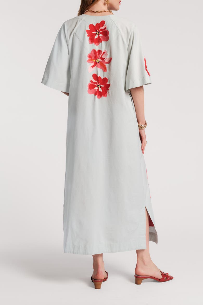 Charming Caftan Maxi Georgia Embroidery, Alternate, color, Light Blue/Red/Pink