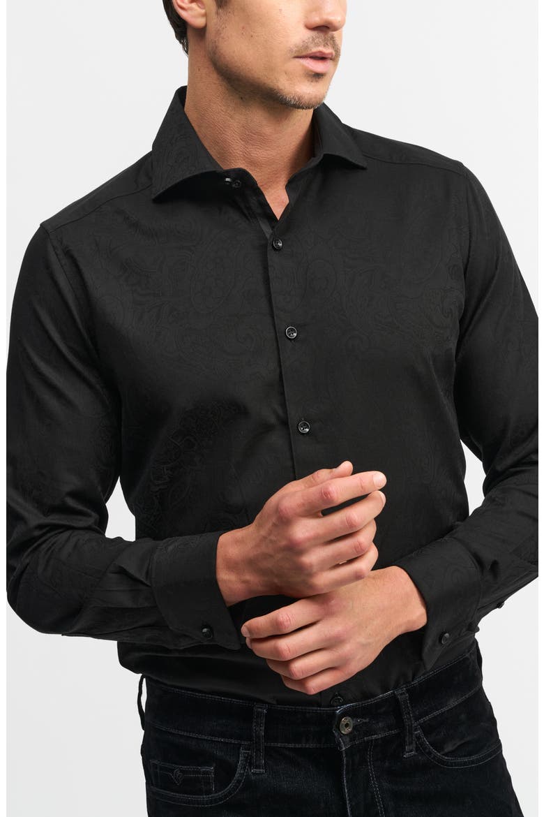 Waycross Jacquard Button-Up Shirt, Alternate, color, BLACK