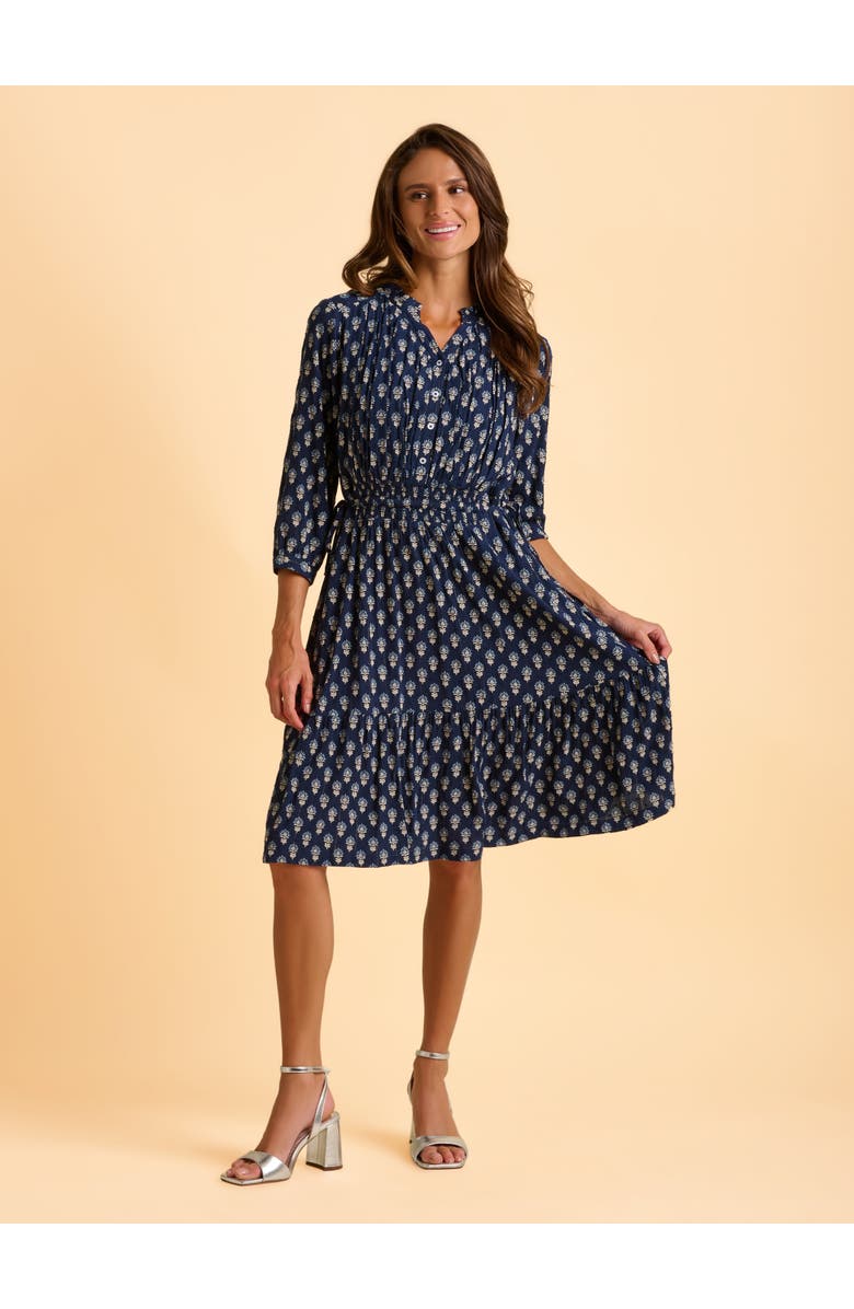 Brakeburn Alpine 3/4 Sleeve Drawstring Waist Dress, Alternate, color, Navy