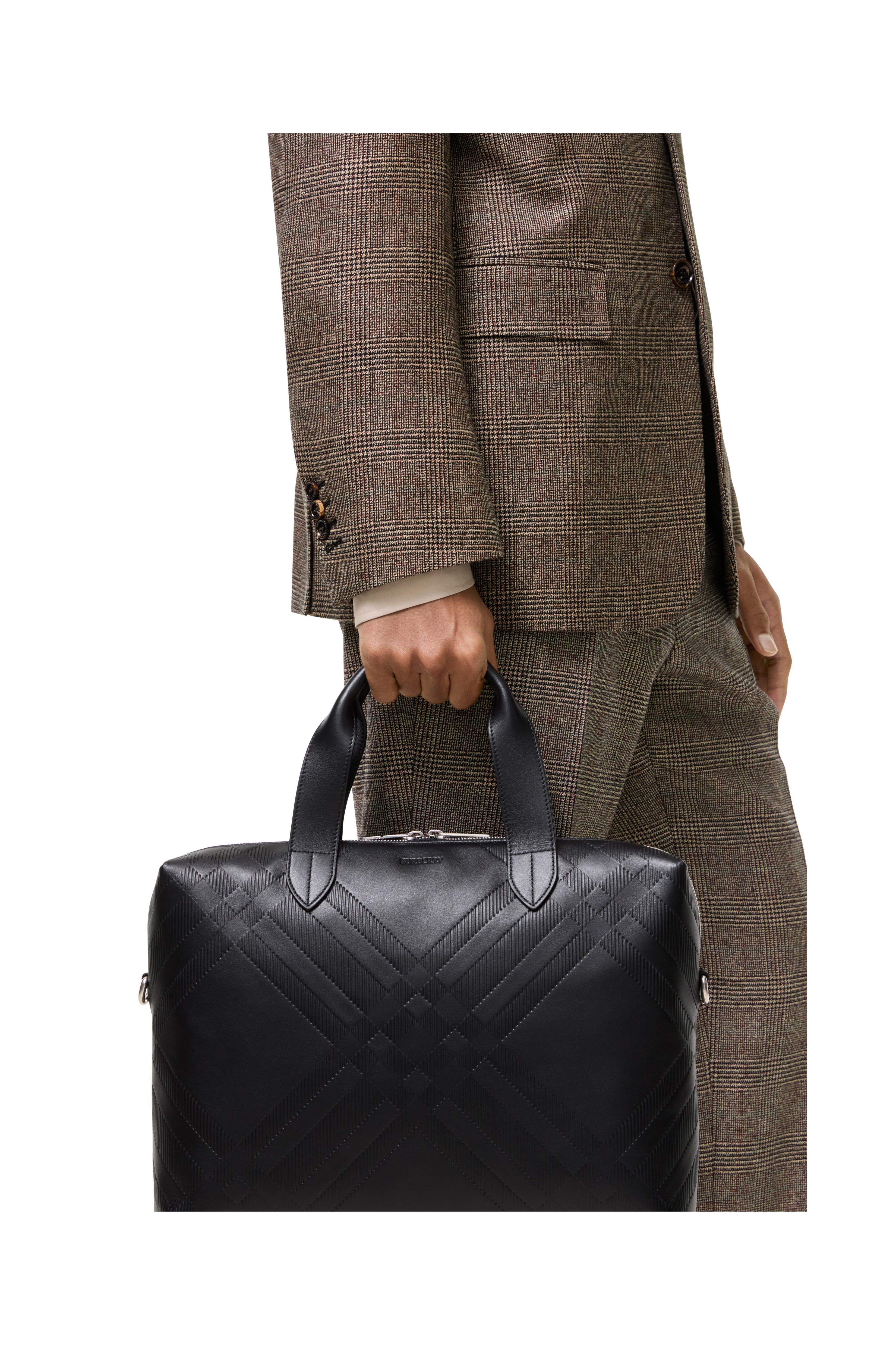 Embossed Check Briefcase, Alternate, color, Black