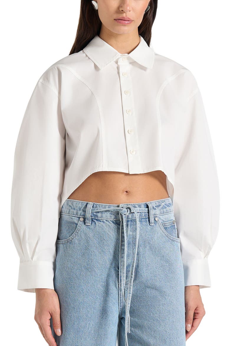 Eleni Cropped Shirt With Balloon Sleeves, Alternate, color, White