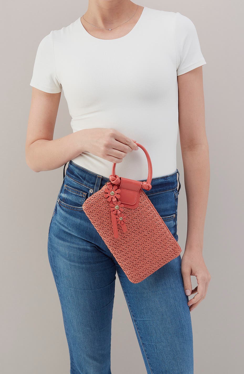 HOBO Sable Straw & Leather Wristlet, Alternate, color, Wild Rose Woven Straw