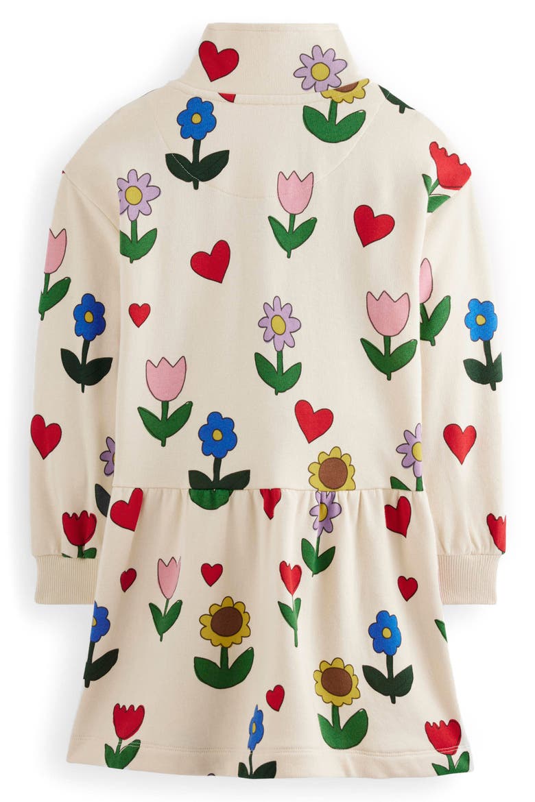 Kids' Floral Half Zip Long Sleeve Cotton Sweatshirt Dress, Alternate, color, CALICO WHITE SUNFLOWER GARDEND