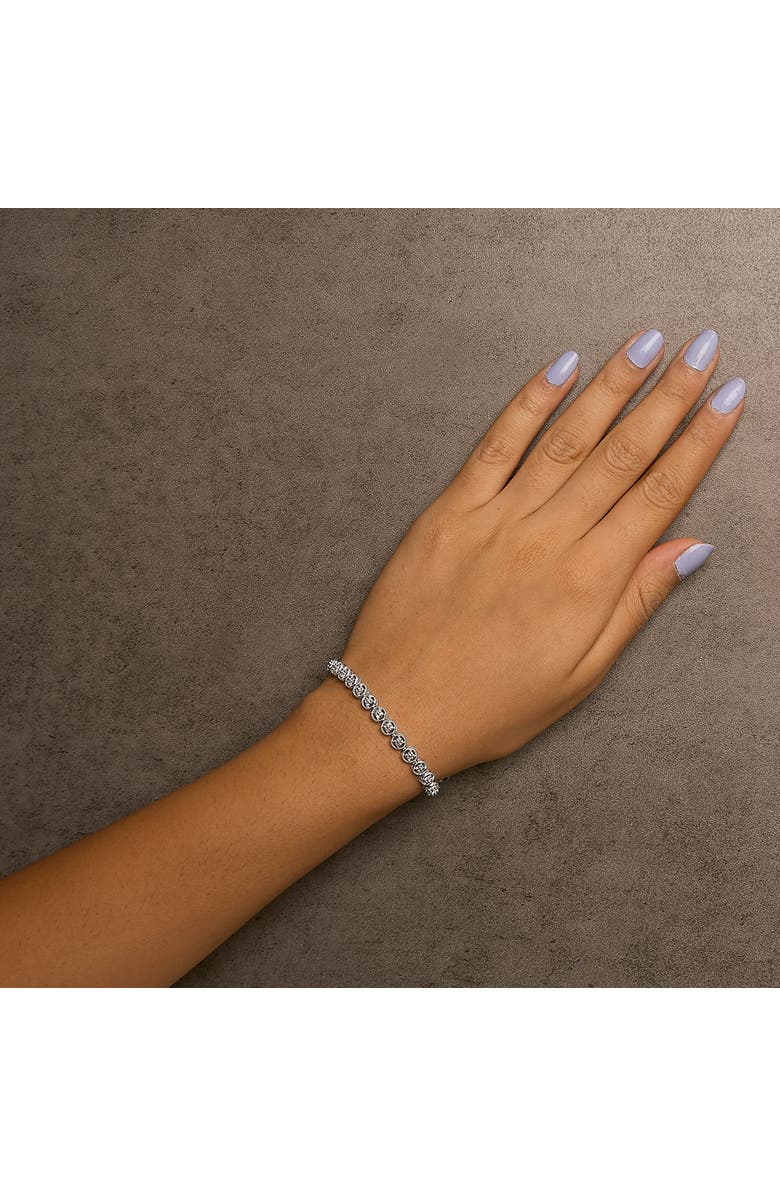 Haus of Brilliance Silver 1/10 Cttw Diamond Open Circle Beaded Wheel Link Tennis Bracelet, Alternate, color, White