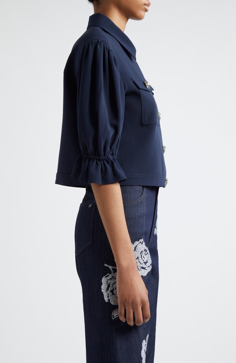 Cinq à Sept Julieta Flower Button Crop Jacket, Alternate, color, Navy