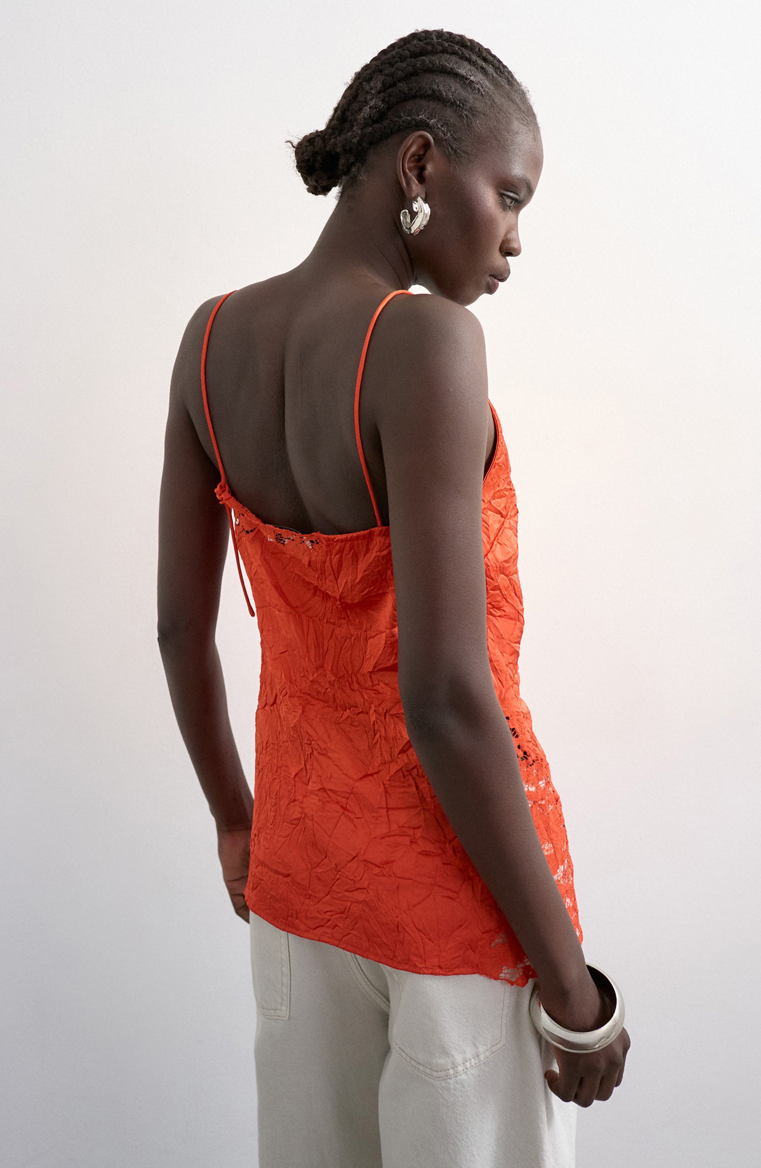 Floral Lace Crinkle Satin Top - image 2