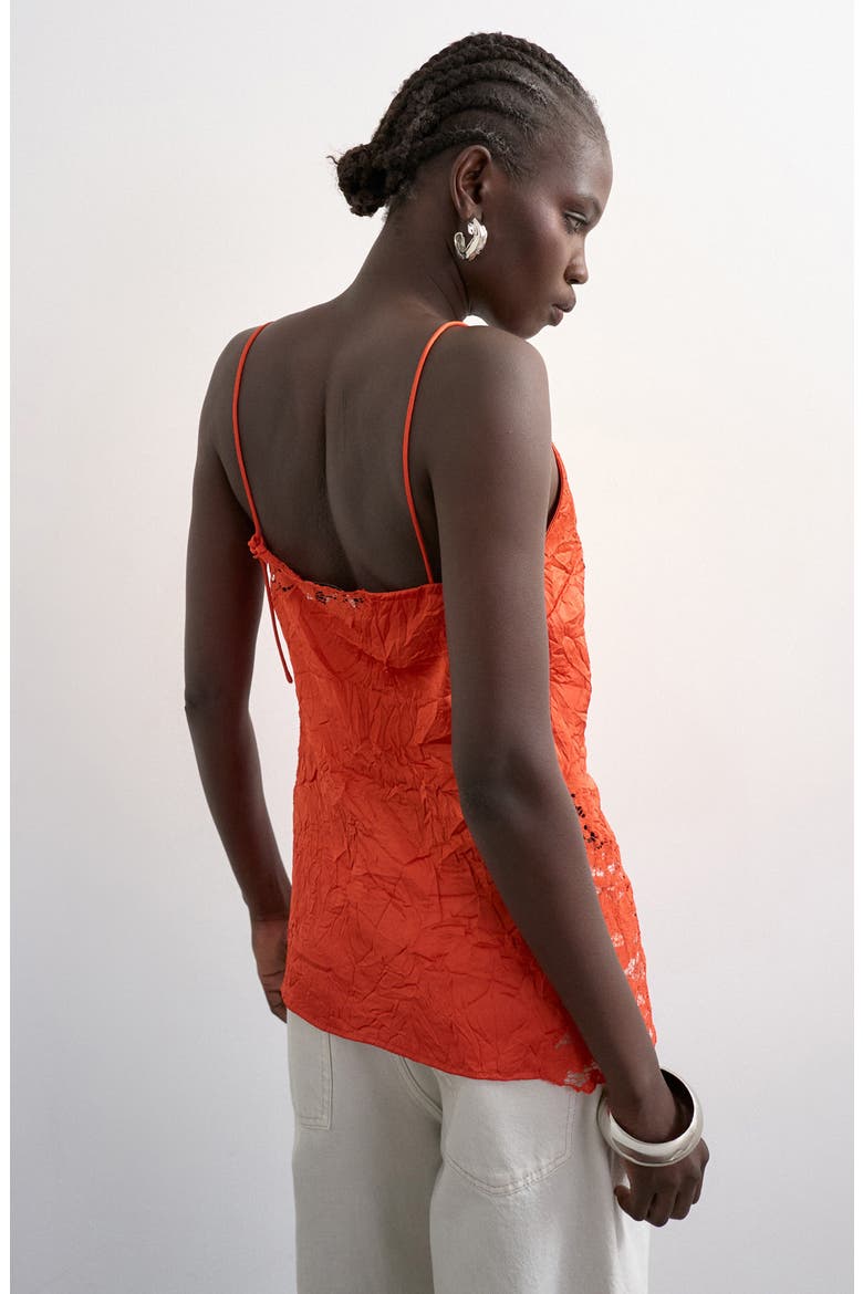 Floral Lace Crinkle Satin Top, Alternate, color, COPPER