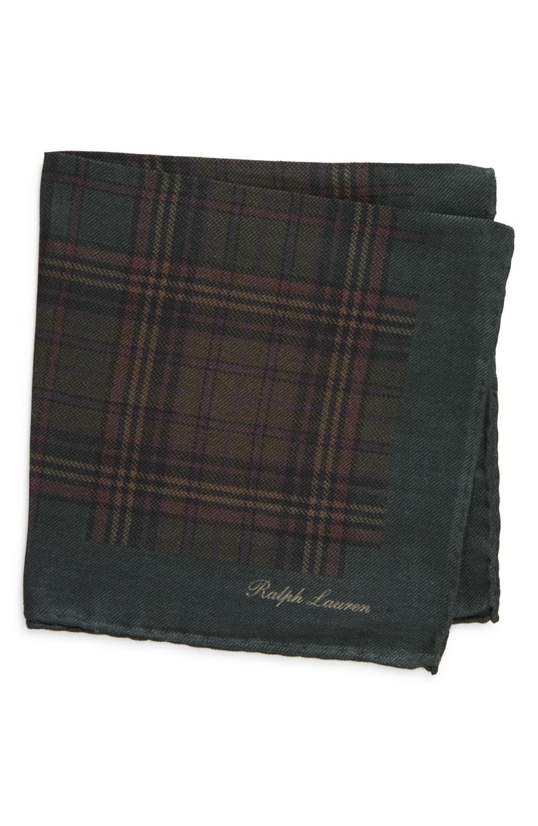 Ralph Lauren Purple Label Plaid Cashmere & Silk Pocket Square, Main, color, 
