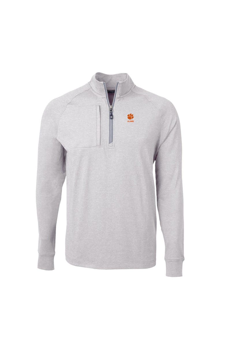 Cutter & Buck Men's Cutter & Buck  Heather Gray Clemson Tigers Alumni Logo Adapt Eco Knit Heathered Recycled Quarter-Zip Pullover Top, Alternate, color, 