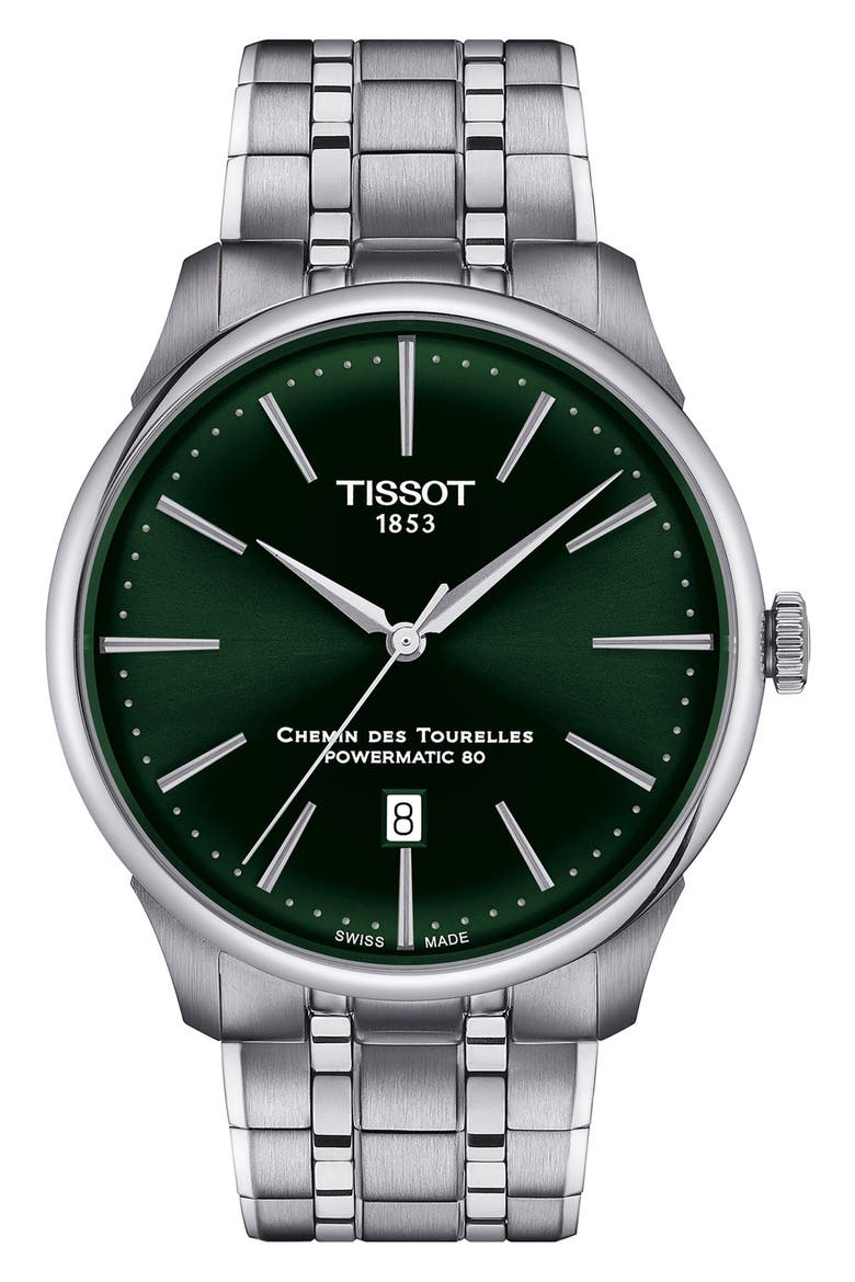 Chemin des Tourelles Powermatic 80 Bracelet Watch, 42mm, Main, color, STEEL/ GREEN