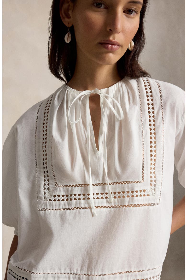 Lace Tie Cotton Shirt, Alternate, color, WHITE