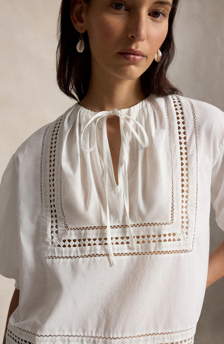 Polo Ralph Lauren Lace Tie Cotton Shirt, Alternate, color, White