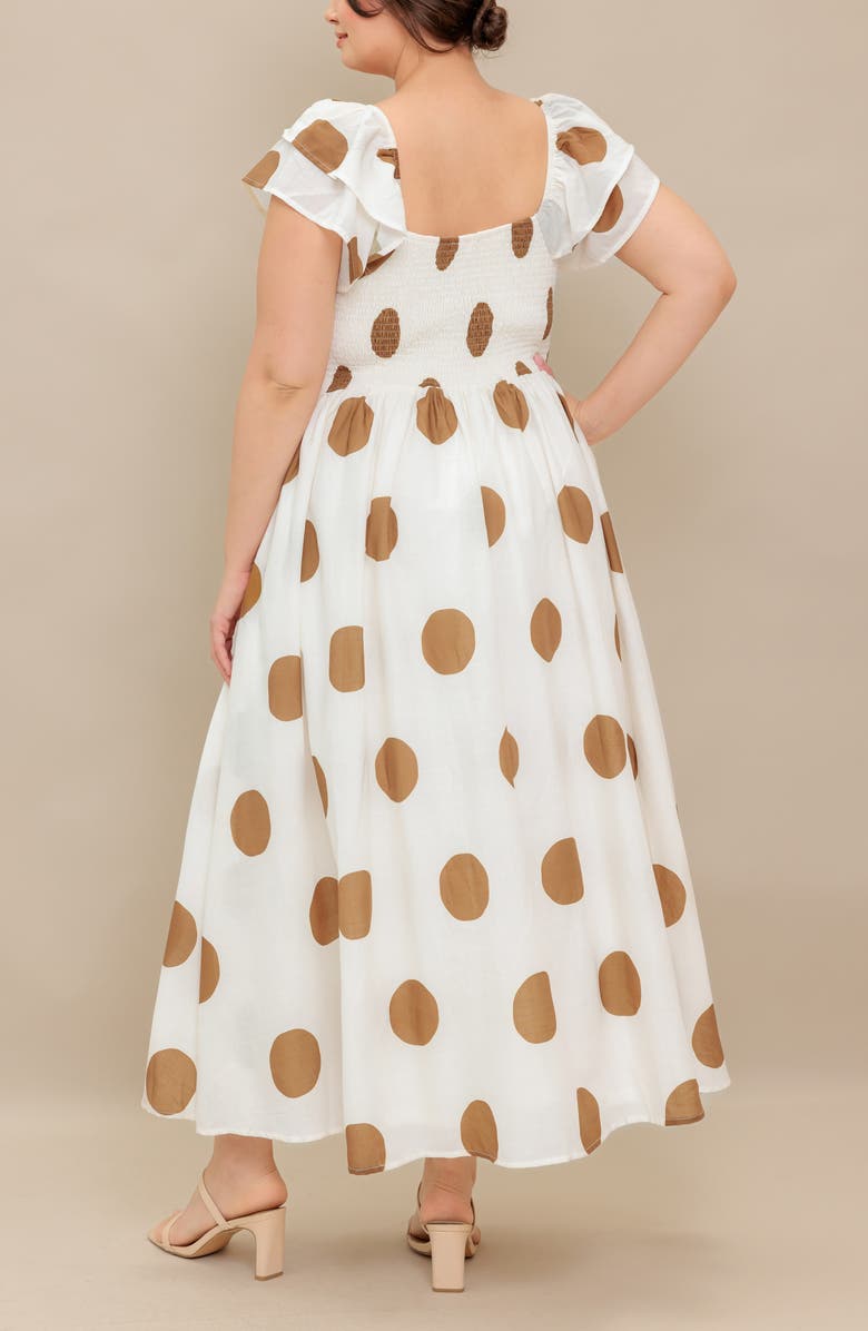 FLYING TOMATO Polka Dot Midi Dress, Alternate, color, Ivory/ Camel