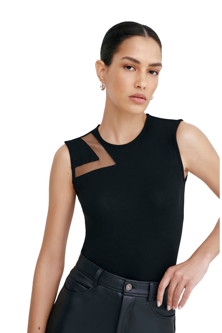 Emma Mesh Cutout Sleeveless Bodysuit, Alternate, color, BLACK