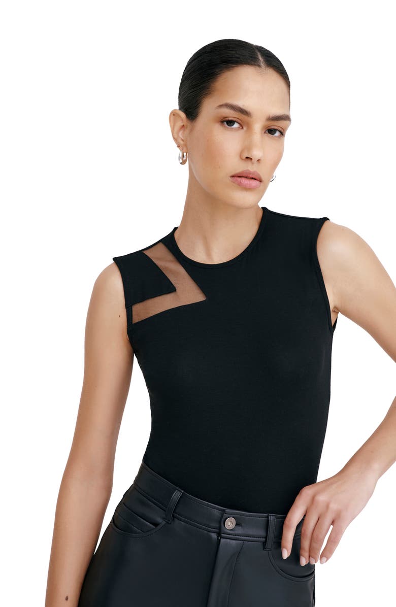 Marcella Emma Mesh Cutout Sleeveless Bodysuit, Alternate, color, Black