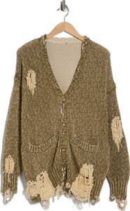 R13 Distressed Oversize Cotton Cardigan