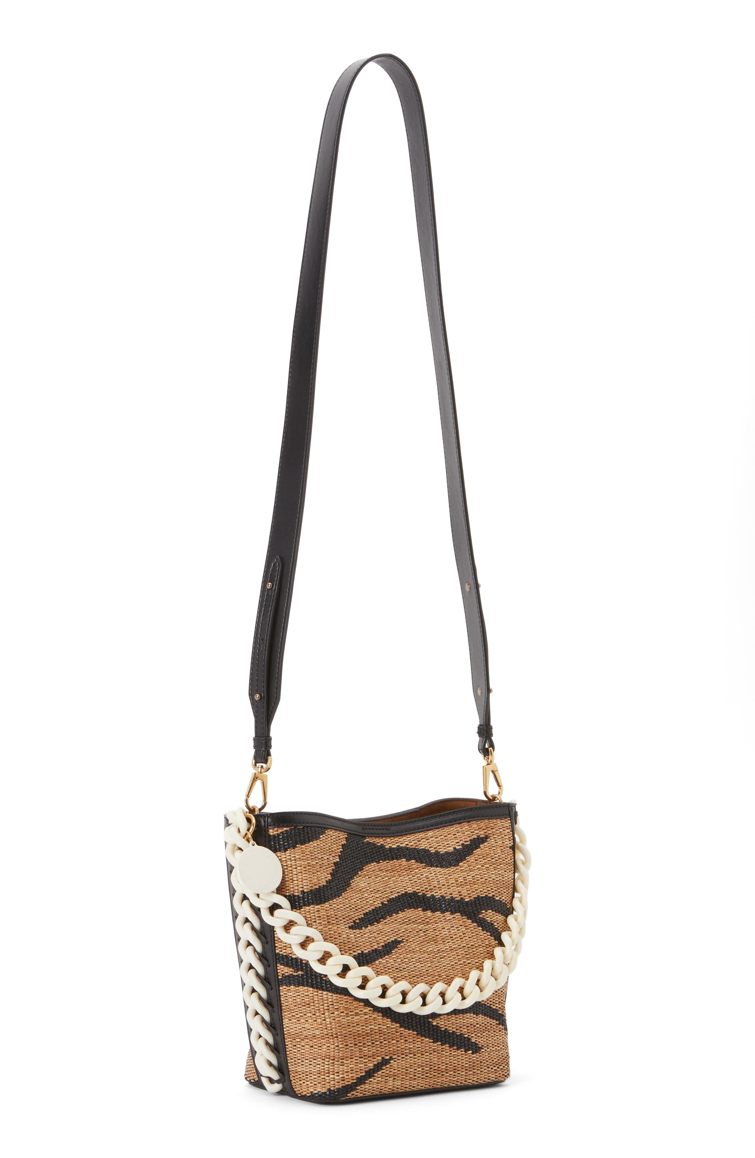 Stella McCartney Frayme Raffia Jacquard Bucket Bag, Alternate, color, 