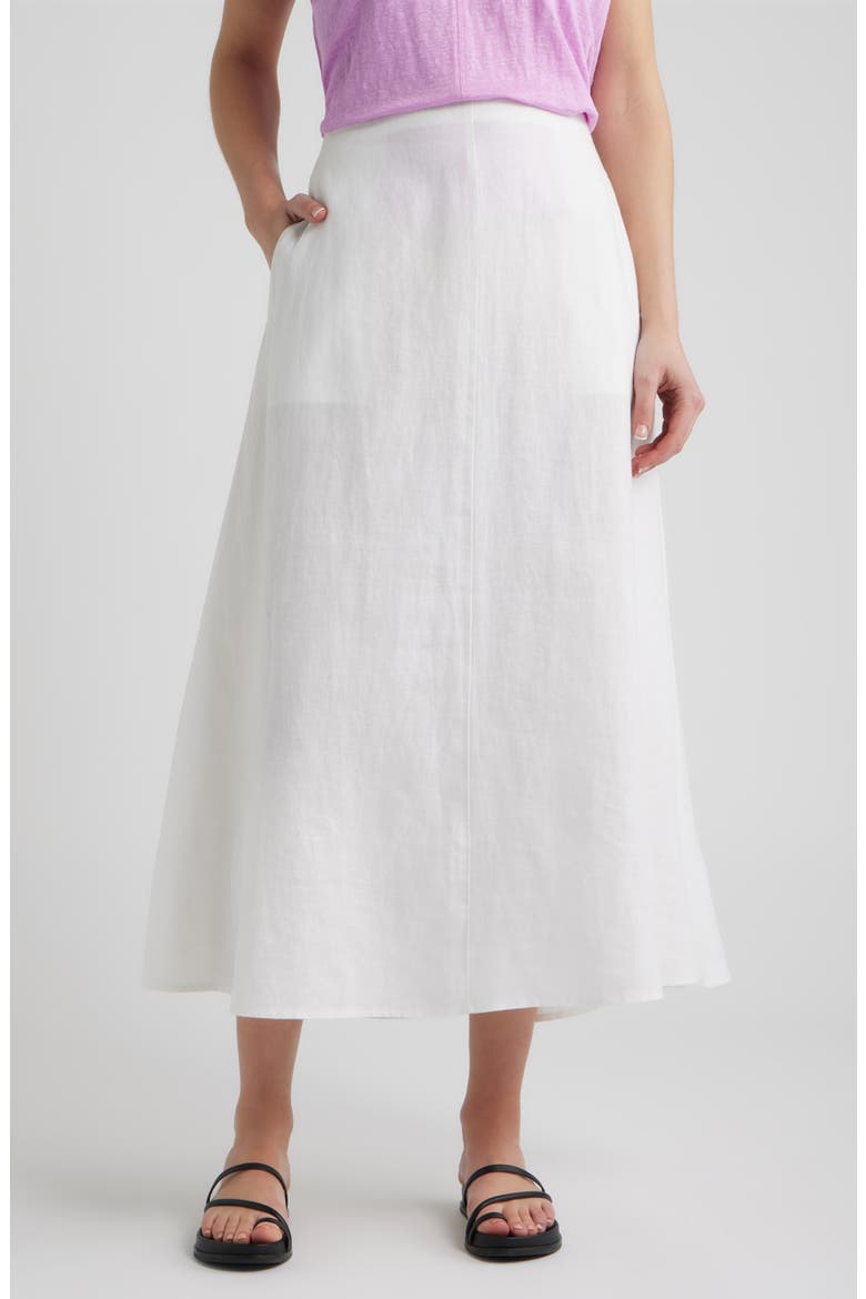 A-Line Organic Linen Midi Skirt, Main, color, WHITE