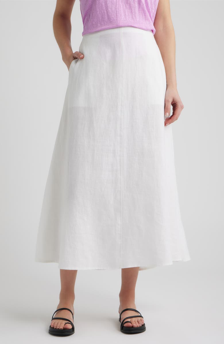 Eileen Fisher A-Line Organic Linen Midi Skirt, Main, color, White
