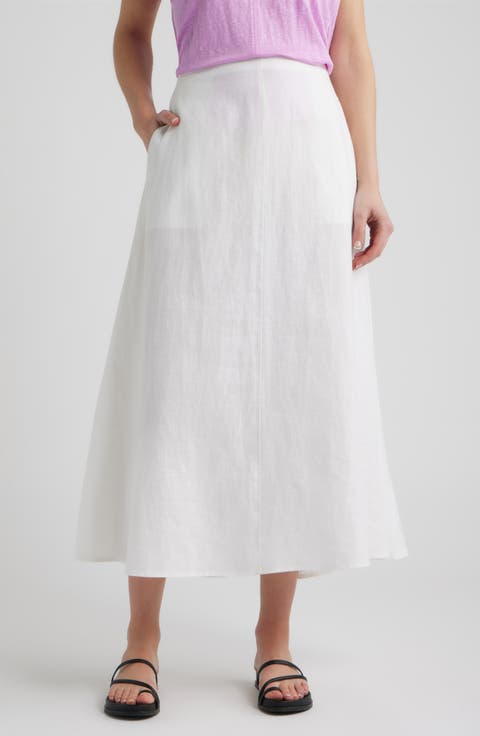 A-Line Organic Linen Midi Skirt