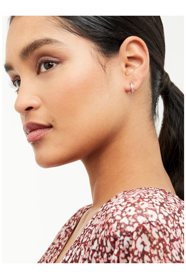Seenita Nano Huggie Hoop Earrings, Alternate, color, ROSE GOLD TONE CLEAR CRYSTAL