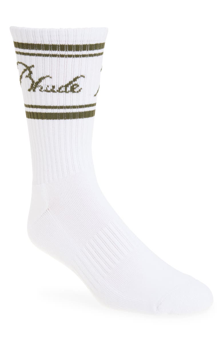 Rhude Stripe Cuff Script Rib Crew Socks, Main, color, 