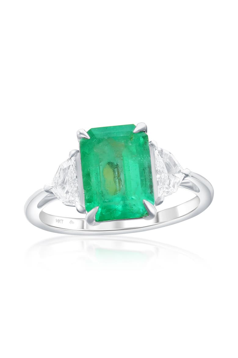 14K White Gold 3.22ct Emerald & 0.40cttw Diamond Ring, Main, color, Green