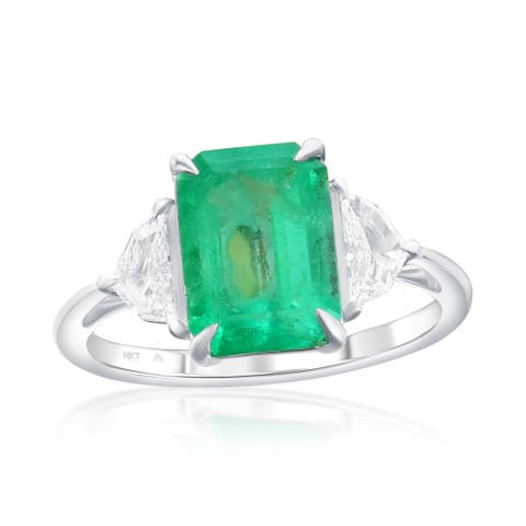 14K White Gold 3.22ct Emerald & 0.40cttw Diamond Ring
