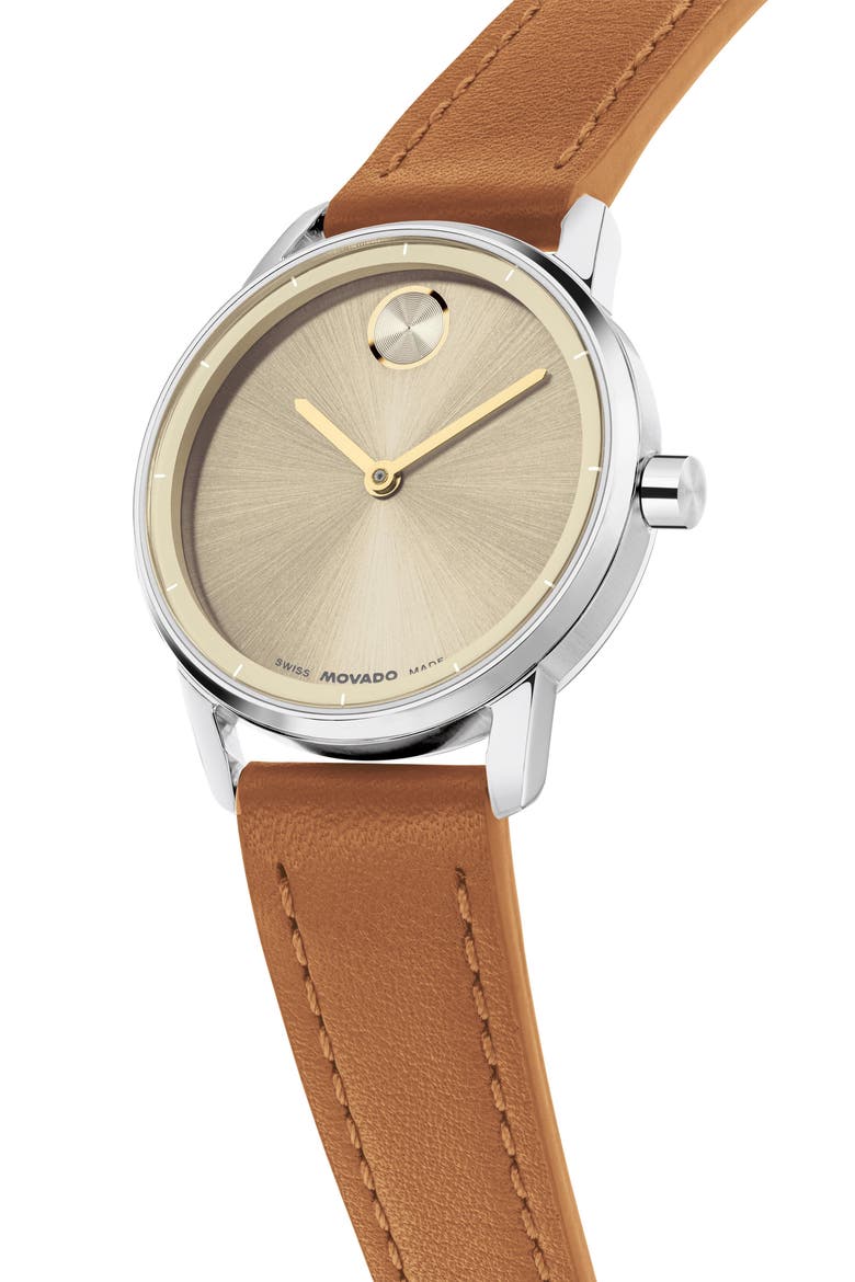 Bold Echo Leather Strap Watch, 30mm, Alternate, color, GOLD